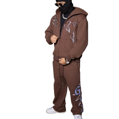GLAZA GOD Brown Graphic Zip Up Hoodie Tracksuit