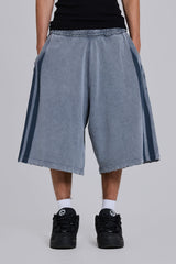 Washed Grey Sporty Stripe Monster Jogger Shorts