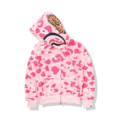 BAPE Fall Winter Shark Pink Camo Full‑Zip Hoodie