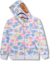 BAPE Fall Winter Shark Pastel Multicolor Camo Full‑Zip Hoodie