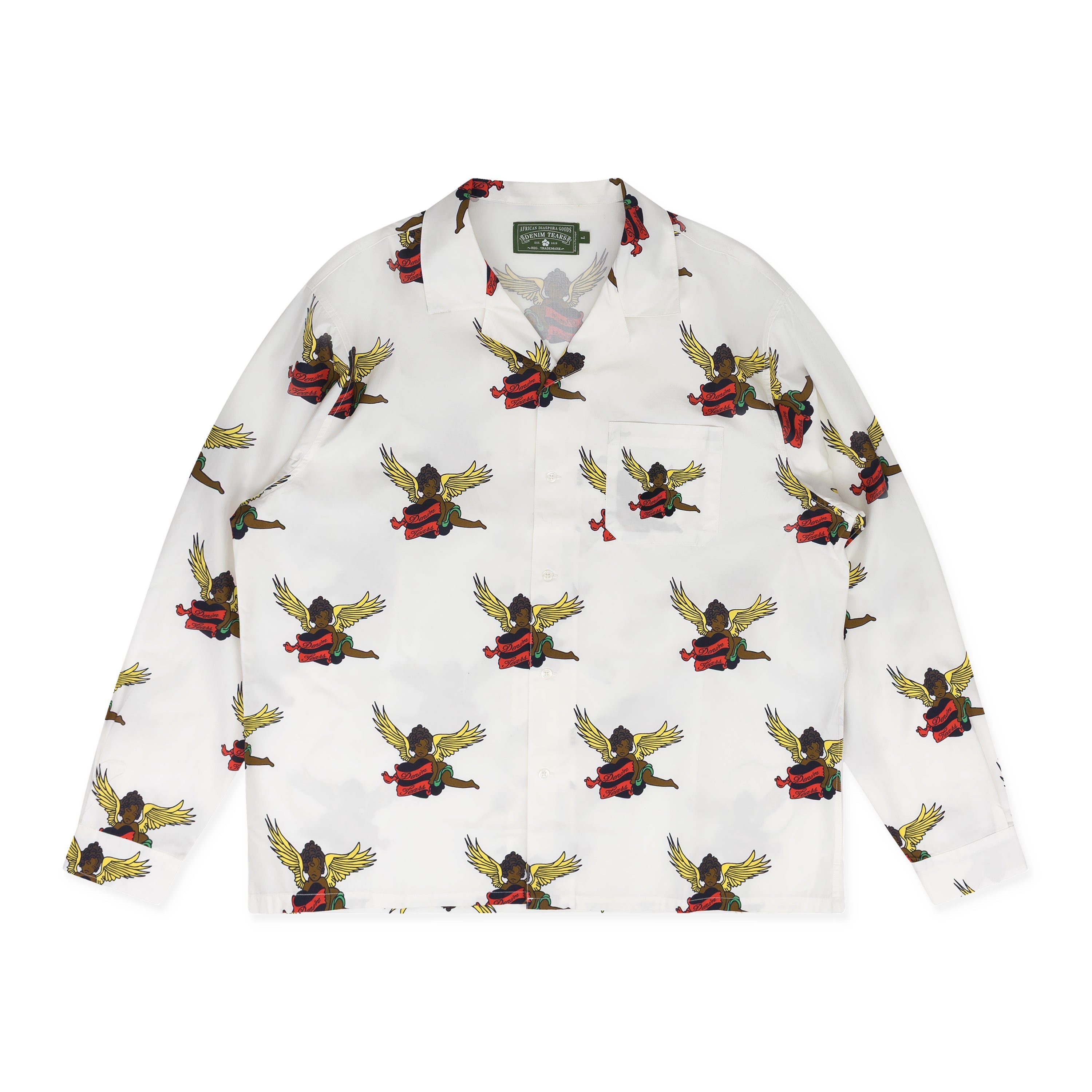Denim Tears White Cherub Long Sleeve Button-Up Shirt