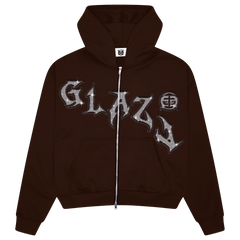 GLAZA GOD Brown Graphic Zip Up Hoodie Tracksuit