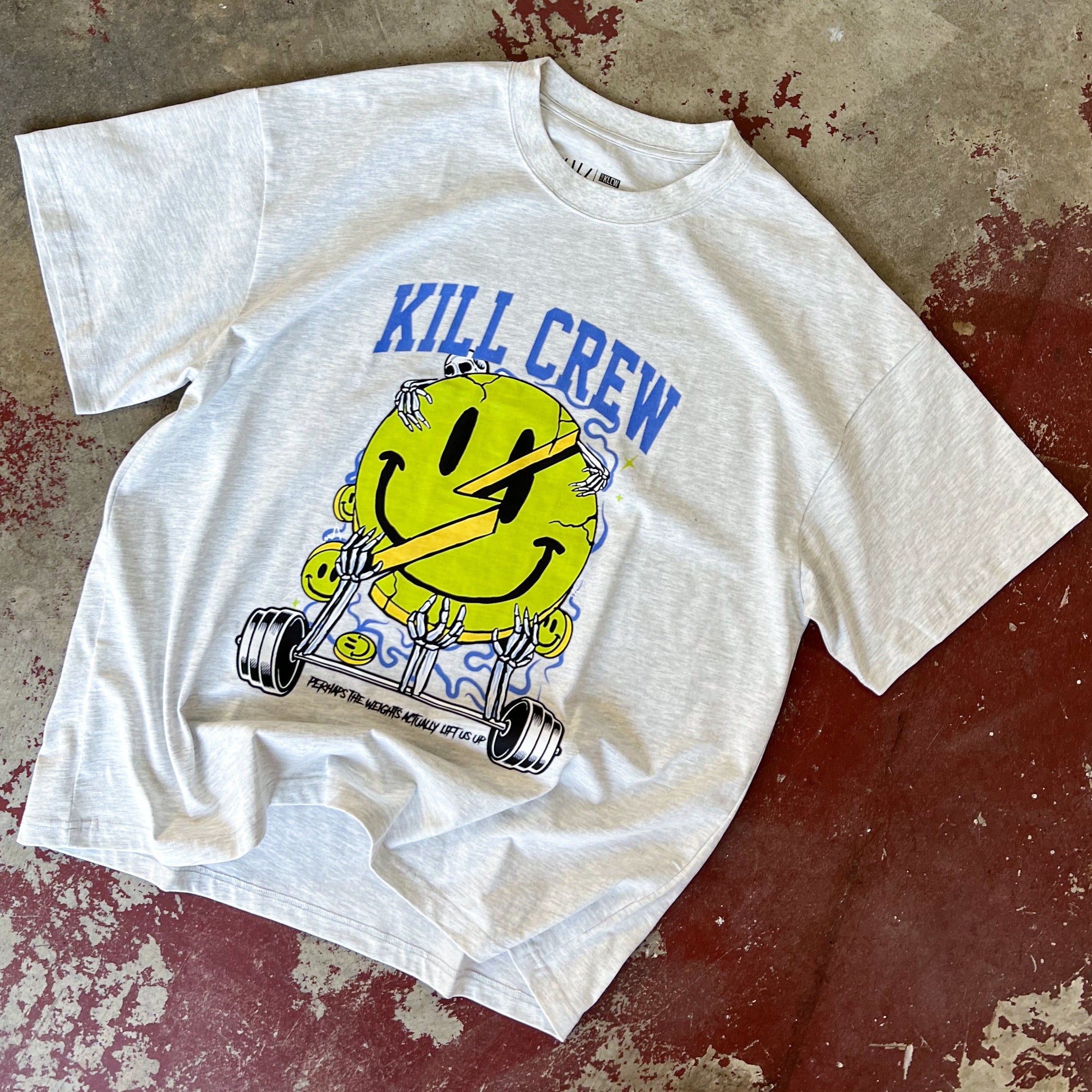 OVERSIZED "WEIGHTS LIFT US UP" T-SHIRT - GREY
