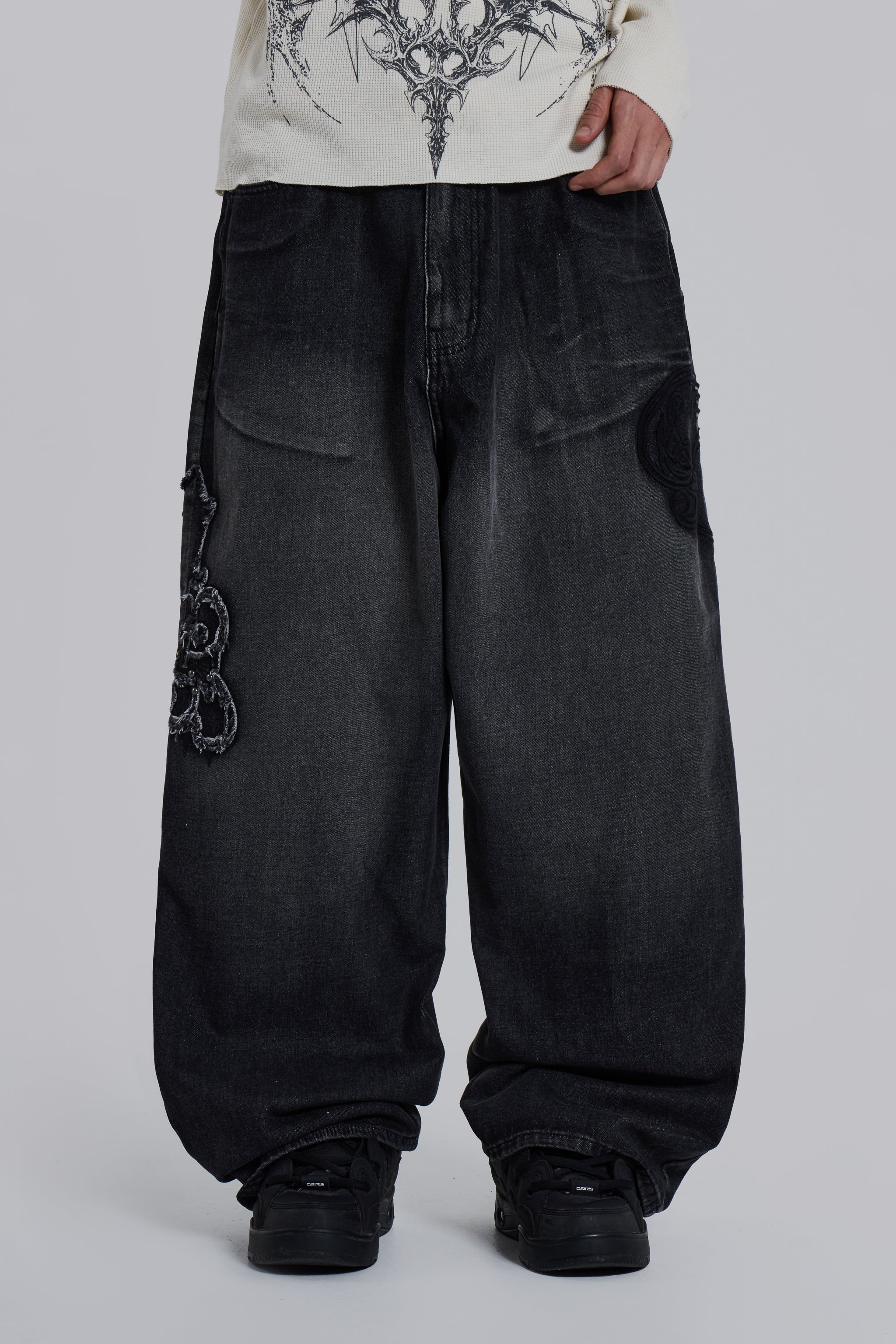 Black Raised Embroidery XL Colossus Jeans