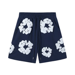 Denim Tears Navy Blue Cotton Wreath Print Casual Shorts