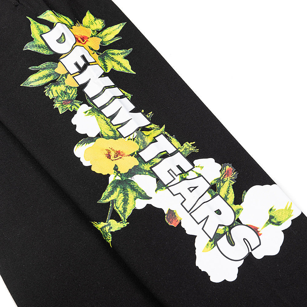 Denim Tears Black Floral Graphic Print Jogger Sweatpants