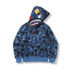 BAPE    Fall Winter Shark Blue Camo Full‑Zip Hoodie