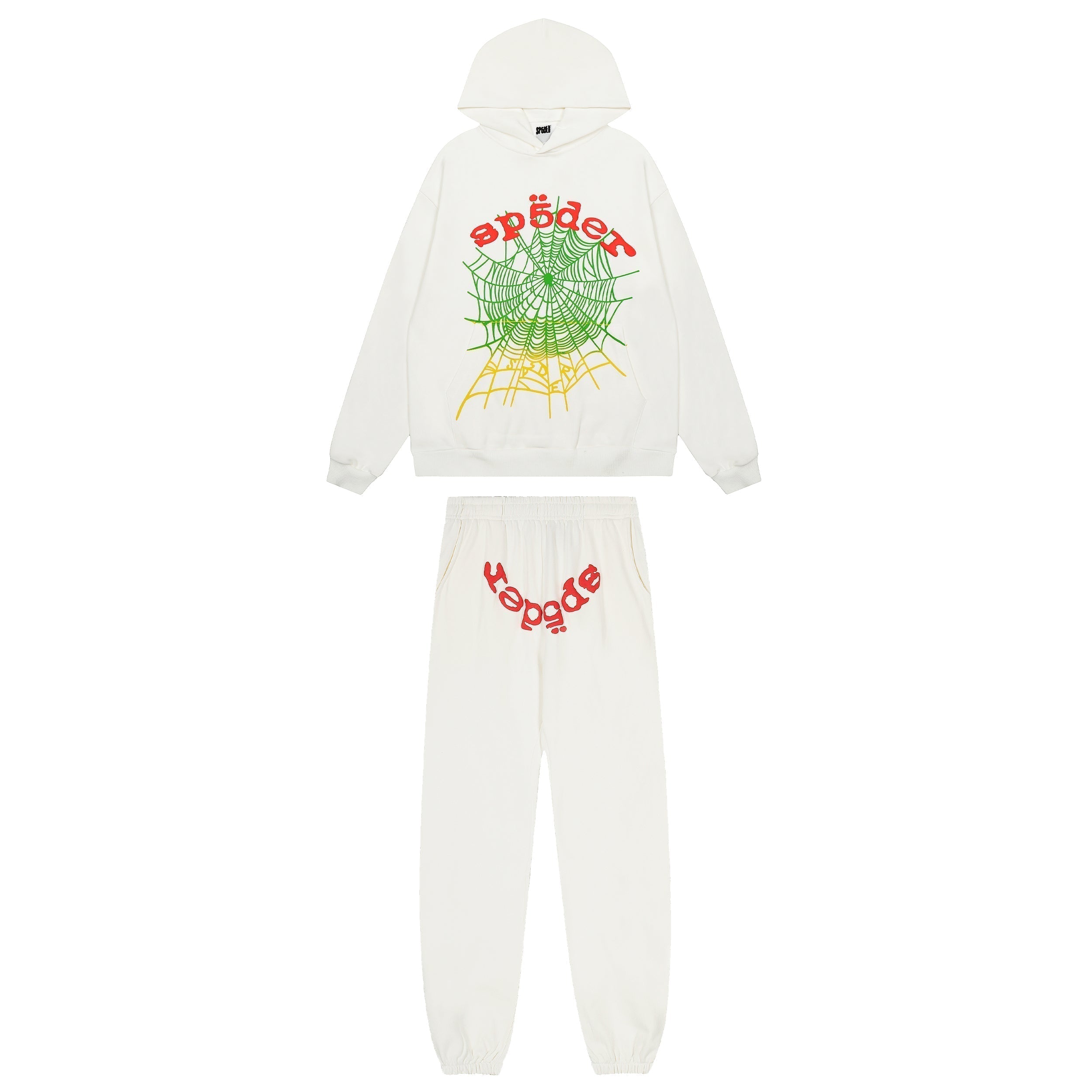 Sp5der Rasta Web Logo Hoodie White